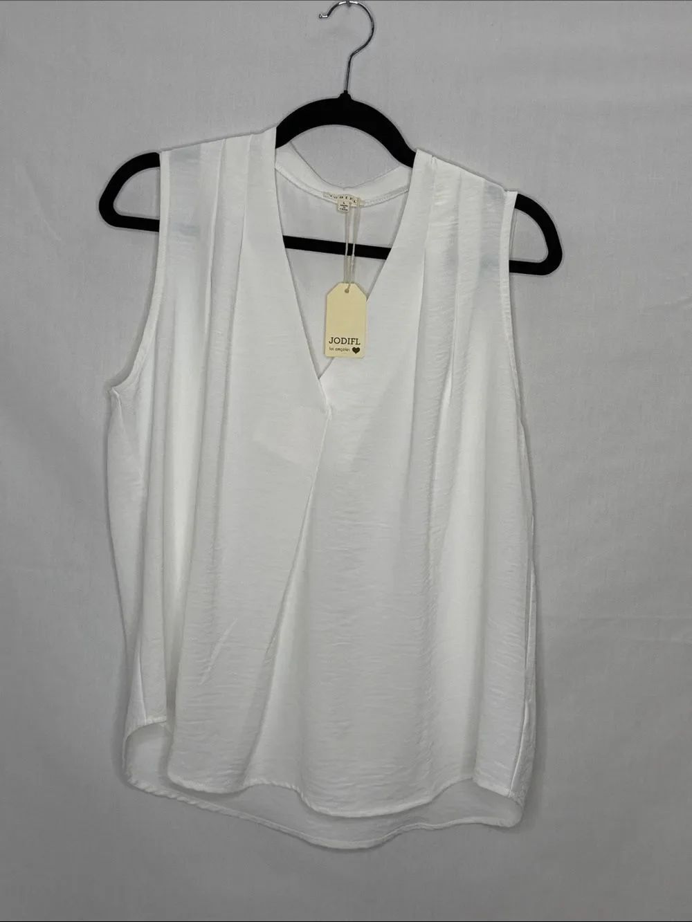JODIFL White Draped V-Neck Sleeveless Camisole